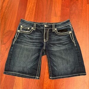 Miss Me Dark Blue Jean Shorts with Contrast Stitching